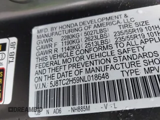 2022 Acura RDX w/Technology Package with VIN 5J8TC2H59NL018648, listed as a IAAI auction lot 41225825 with 16,864 mi miles. Bid and sale history available at carsss.com. Image 9.