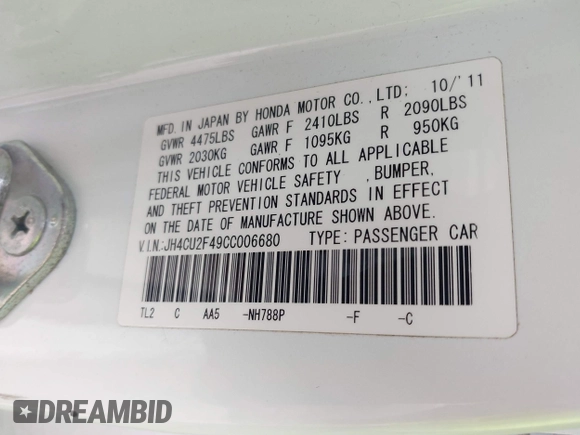 2012 Acura TSX with VIN JH4CU2F49CC006680, listed as a IAAI auction lot 42026190 with 151,288 mi miles. Bid and sale history available at carsss.com. Image 9.