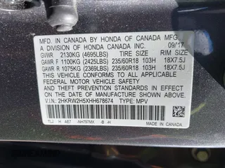 2017 Honda CR-V EX with VIN 2HKRW2H5XHH678674, listed as a IAAI auction lot 42039505 with 124,891 mi miles. Bid and sale history available at carsss.com. Image 9.