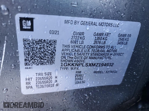 2021 GMC Acadia Denali z VIN 1GKKNPLSXMZ194932, wystawiony jako Copart lot #56885765 z przebiegiem Nie podano mil oraz Szkoda całkowita • Salvage title. Historia ofert i sprzedaży dostępna na DreamBid. Obrazek 13.