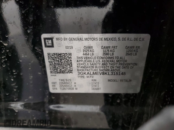 2019 GMC Terrain SLE with VIN 3GKALMEV8KL315145, listed as a Copart auction lot 51056995 with 69,423 mi miles and Salvage Title. Bid and sale history available at carsss.com. Image 16.