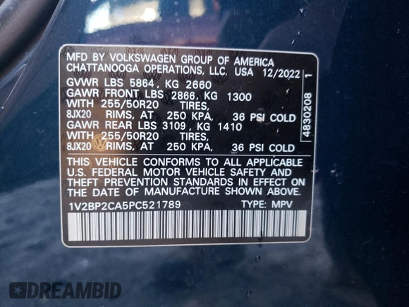 2023 Volkswagen Atlas SEL with VIN 1V2BP2CA5PC521789, listed as a Copart auction lot 42810764 with 21,975 mi miles and . Bid and sale history available at DreamBid. Image 15.
