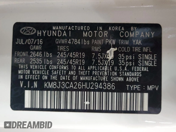 2017 Hyundai Tucson Limited z VIN KM8J3CA26HU294386, wystawiony jako Copart lot #57559535 z przebiegiem 99 267 mil mil oraz Czysty tytuł • Clean title. Historia ofert i sprzedaży dostępna na DreamBid. Obrazek 13.