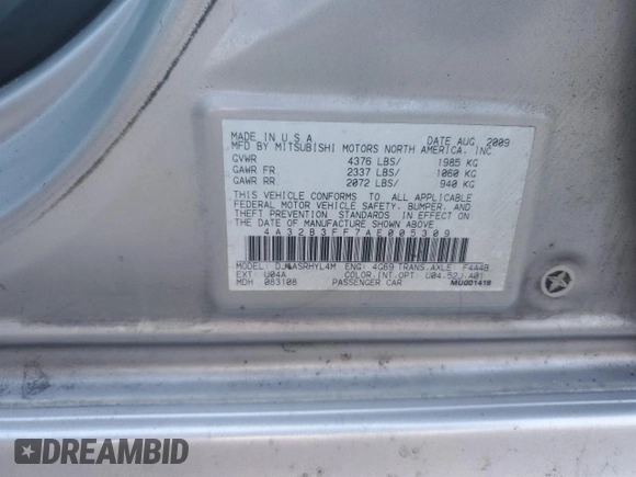 2010 Mitsubishi Galant ES with VIN 4A32B3FF7AE005309, listed as a Copart auction lot 47084375 with 163,541 mi miles and Non Repairable. Bid and sale history available at carsss.com. Image 12.