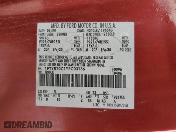 2000 Ford Ranger XL with VIN 1FTYR10C1YPC03166, listed as a Copart auction lot 51484215 with 116,072 mi miles and Salvage Title. Bid and sale history available at carsss.com. Image 12.