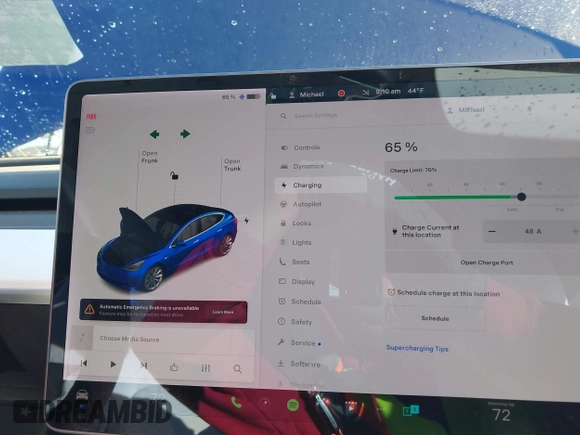 2019 Tesla Model 3 Long Range with VIN 5YJ3E1EB7KF454636, listed as a IAAI auction lot 41853972 with 56,916 mi miles. Bid and sale history available at carsss.com. Image 18.