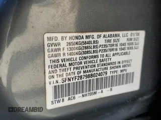 2008 Honda Pilot EX-L with VIN 5FNYF28798B024079, listed as a Copart auction lot 49900565 with 173,439 mi miles and Non Repairable. Bid and sale history available at DreamBid. Image 13.