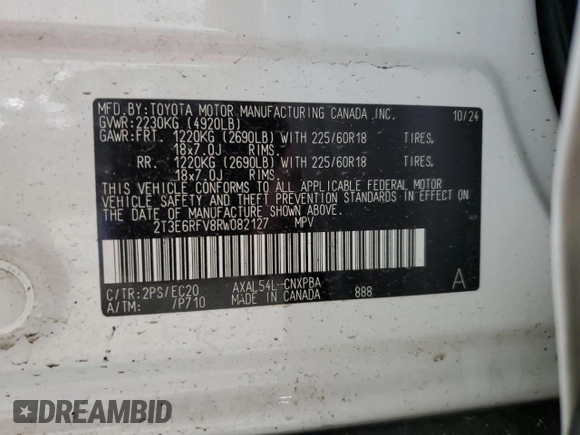 2024 Toyota RAV4 Hybrid XSE with VIN 2T3E6RFV8RW082127, listed as a Copart auction lot 49457035 with 5,544 mi miles and Salvage Title. Bid and sale history available at DreamBid. Image 13.