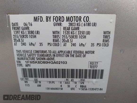 2017 Ford Explorer XLT z VIN 1FM5K8D80HGA02103, wystawiony jako IAAI lot #42288779 z przebiegiem 209 401 mil mil oraz . Historia ofert i sprzedaży dostępna na DreamBid. Obrazek 9.