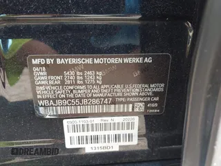 2018 BMW 5 Series M550i xDrive with VIN WBAJB9C55JB286747, listed as a IAAI auction lot 42583106 with 141,102 mi miles and . Bid and sale history available at DreamBid. Image 9.