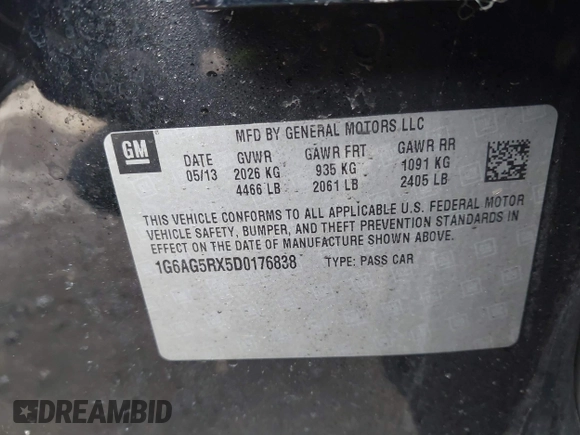 2013 Cadillac ATS with VIN 1G6AG5RX5D0176838, listed as a IAAI auction lot 42524634 with 109,825 mi miles and . Bid and sale history available at DreamBid. Image 9.