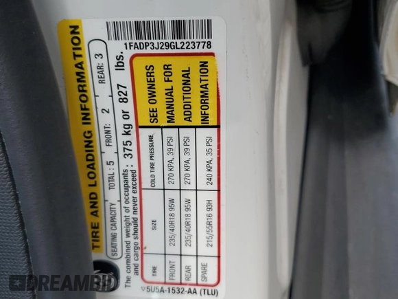 2016 Ford Focus Titanium with VIN 1FADP3J29GL223778, listed as a Copart auction lot 66171735 with Not provided miles and Salvage title. Bid and sale history available at DreamBid. Image 13.