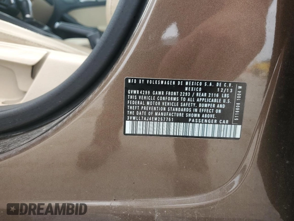 2014 Volkswagen Jetta TDI с VIN 3VWLL7AJ4EM257751, выставлен на аукционе Copart как лот 56635895 с пробегом 163 561 миль миль и Списание • Salvage title. История ставок и продаж доступна на DreamBid. Изображение 13.