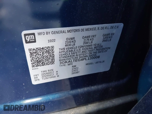 2023 GMC Terrain SLE with VIN 3GKALTEG4PL133008, listed as a IAAI auction lot 41491592 with 21,704 mi miles. Bid and sale history available at carsss.com. Image 9.