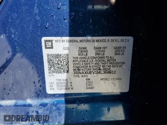 2021 Chevrolet Equinox LT with VIN 3GNAXUEV1ML366612, listed as a Copart auction lot 49874695 with 82,566 mi miles and Salvage Title. Bid and sale history available at DreamBid. Image 13.