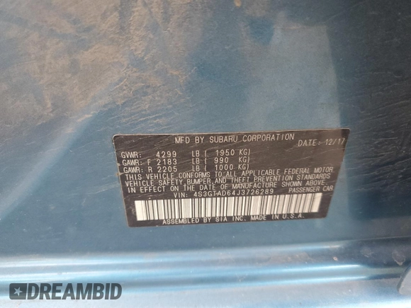 2018 Subaru Impreza Premium z VIN 4S3GTAD64J3726289, wystawiony jako Copart lot #86069554 z przebiegiem 75 566 mil mil oraz Szkoda całkowita • Salvage title. Historia ofert i sprzedaży dostępna na DreamBid. Obrazek 13.