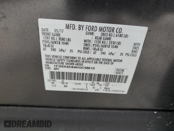 2017 Ford Explorer XLT z VIN 1FM5K8D84HGC98615, wystawiony jako Copart lot #58416405 z przebiegiem 171 431 mil mil oraz Szkoda całkowita • Salvage title. Historia ofert i sprzedaży dostępna na DreamBid. Obrazek 14.
