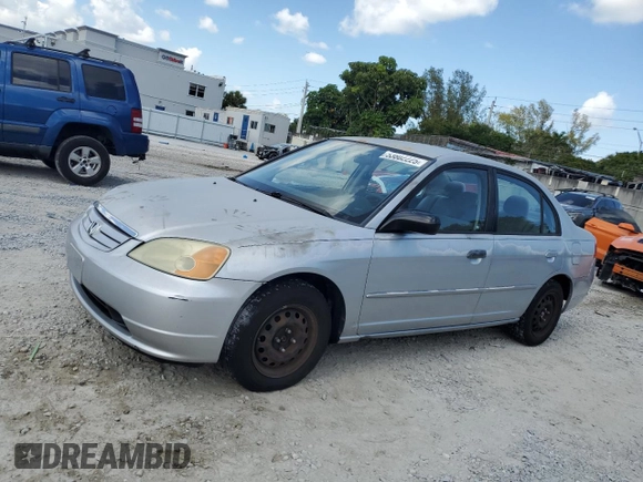 2003 Honda Civic LX with VIN 2HGES16563H568571, listed as a Copart auction lot 53802225 with 0 mi miles and Salvage Title. Bid and sale history available at carsss.com. Image 1.