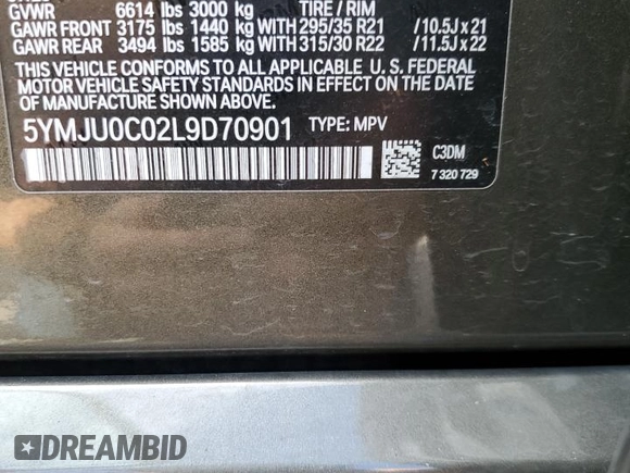 2020 BMW X5 M Competition with VIN 5YMJU0C02L9D70901, listed as a Copart auction lot 63603183 with 33,409 mi miles. Bid and sale history available at carsss.com. Image 13.
