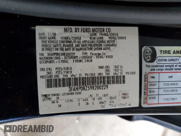 2009 Ford Fusion SEL with VIN 3FAHP08Z59R200229, listed as a Copart auction lot 52371245 with 77,655 mi miles and Salvage Title. Bid and sale history available at carsss.com. Image 14.