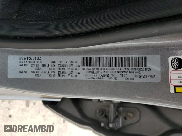 2019 Ram 1500 Big Horn with VIN 1C6SRFFT1KN686081, listed as a Copart auction lot 59565525 with 127,987 mi miles and Salvage title. Bid and sale history available at DreamBid. Image 12.