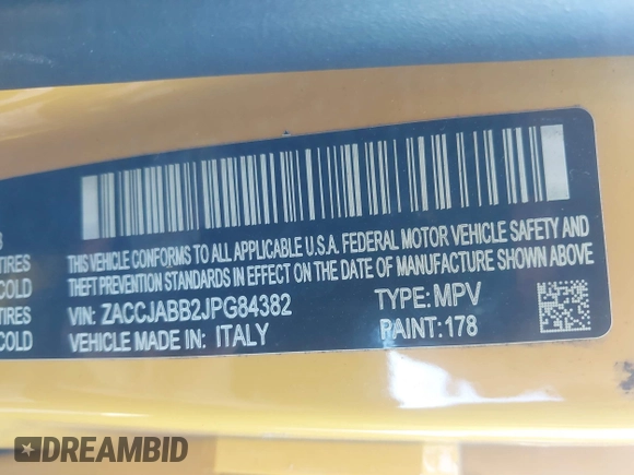 2018 Jeep Renegade Latitude z VIN ZACCJABB2JPG84382, wystawiony jako IAAI lot #41824812 z przebiegiem Nie podano mil oraz . Historia ofert i sprzedaży dostępna na DreamBid. Obrazek 9.