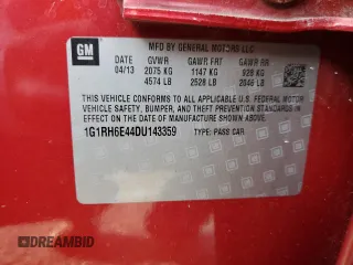 2013 Chevrolet Volt with VIN 1G1RH6E44DU143359, listed as a Copart auction lot 43482525 with 89,806 mi miles and Salvage Title. Bid and sale history available at carsss.com. Image 15.