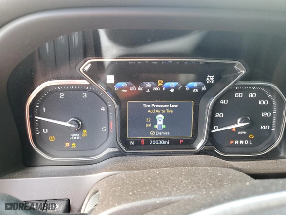 2022 GMC Sierra 3500HD Denali with VIN 1GT49WEY2NF137602, listed as a Copart auction lot 46927635 with 20,038 mi miles and Salvage Title. Bid and sale history available at carsss.com. Image 9.