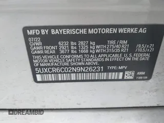 2022 BMW X5 xDrive40i with VIN 5UXCR6C02N9N26231, listed as a IAAI auction lot 41568585 with 18,120 mi miles and . Bid and sale history available at DreamBid. Image 9.