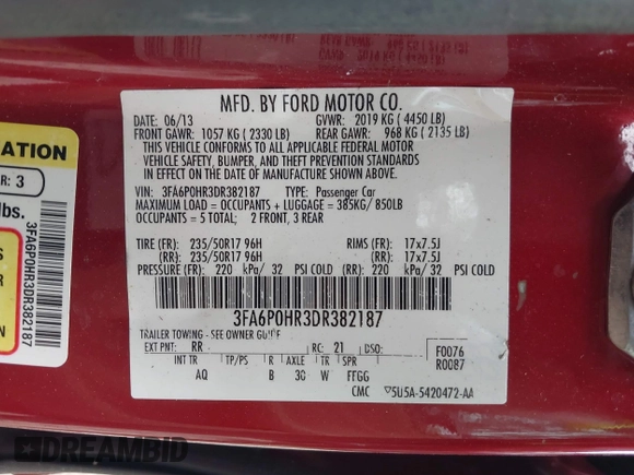 2013 Ford Fusion SE with VIN 3FA6P0HR3DR382187, listed as a IAAI auction lot 42442910 with 82,491 mi miles and . Bid and sale history available at DreamBid. Image 9.