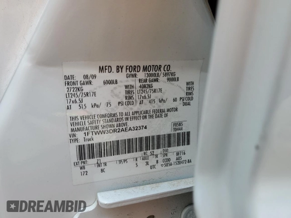 2010 Ford F-350 XL z VIN 1FTWW3DR2AEA32374, wystawiony jako Copart lot #58951265 z przebiegiem 90 902 mil mil oraz Szkoda całkowita • Salvage title. Historia ofert i sprzedaży dostępna na DreamBid. Obrazek 13.