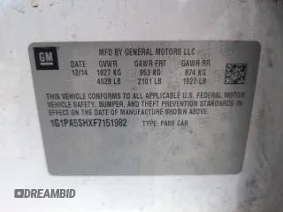 2015 Chevrolet Cruze LS z VIN 1G1PA5SHXF7151982, wystawiony jako Copart lot #54797185 z przebiegiem 137 278 mil mil oraz Szkoda całkowita • Salvage title. Historia ofert i sprzedaży dostępna na DreamBid. Obrazek 12.