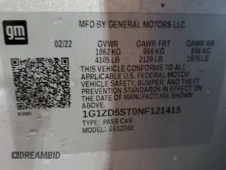 2022 Chevrolet Malibu LT with VIN 1G1ZD5ST0NF121415, listed as a Copart auction lot 49548235 with 89,833 mi miles and Salvage Title. Bid and sale history available at DreamBid. Image 13.