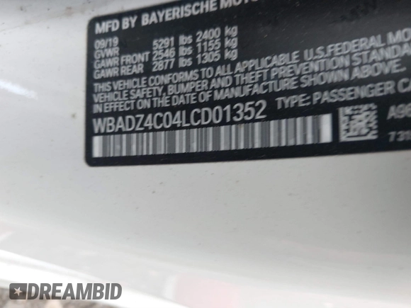 2020 BMW 8 Series 840i с VIN WBADZ4C04LCD01352, выставлен на аукционе IAAI как лот 40232421 с пробегом 22 534 миль миль и . История ставок и продаж доступна на DreamBid. Изображение 9.