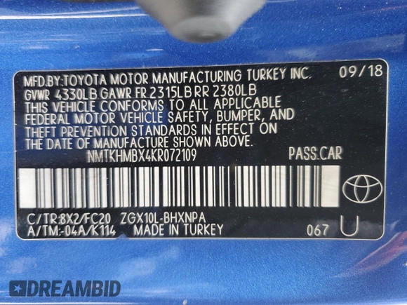 2019 Toyota C-HR XLE with VIN NMTKHMBX4KR072109, listed as a Copart auction lot 47124985 with 142,969 mi miles and Salvage Title. Bid and sale history available at carsss.com. Image 14.