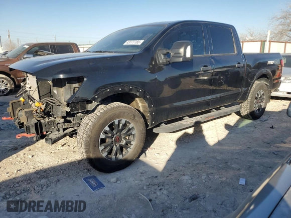 2024 Nissan Titan Pro-4X with VIN 1N6AA1ED5RN101017, listed as a Copart auction lot 43777785 with 30,489 mi miles and Salvage title. Bid and sale history available at DreamBid. Image 1.