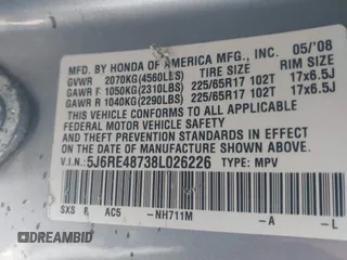 2008 Honda CR-V EX-L with VIN 5J6RE48738L026226, listed as a IAAI auction lot 42028897 with 237,938 mi miles. Bid and sale history available at carsss.com. Image 9.