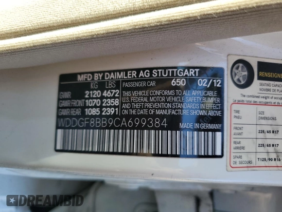2012 Mercedes-Benz C 300 Sport с VIN WDDGF8BB9CA699384, выставлен на аукционе Copart как лот 62845925 с пробегом 121 796 миль миль и Списание • Salvage title. История ставок и продаж доступна на DreamBid. Изображение 13.