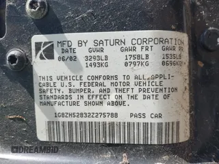 2002 Saturn SL z VIN 1G8ZH52832Z275788, wystawiony jako IAAI lot #42465553 z przebiegiem Nie podano mil oraz . Historia ofert i sprzedaży dostępna na DreamBid. Obrazek 9.