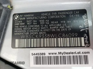 1998 BMW 3 Series M 3.2L with VIN WBSCK9338WLC86099, listed as a Copart auction lot 70038034 with 89,223 mi miles and Salvage Title. Bid and sale history available at carsss.com. Image 14.