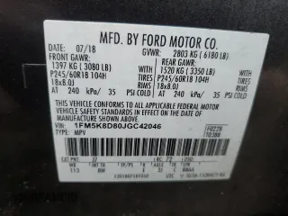 2018 Ford Explorer XLT with VIN 1FM5K8D80JGC42046, listed as a Copart auction lot 84827584 with 134,145 mi miles and Non Repairable. Bid and sale history available at carsss.com. Image 13.
