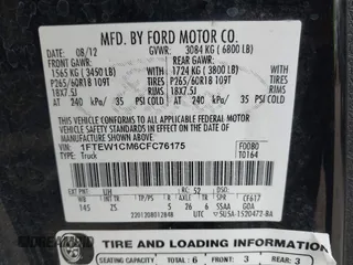 2012 Ford F-150 XL with VIN 1FTEW1CM6CFC76175, listed as a IAAI auction lot 41510374 with 100,957 mi miles. Bid and sale history available at carsss.com. Image 9.