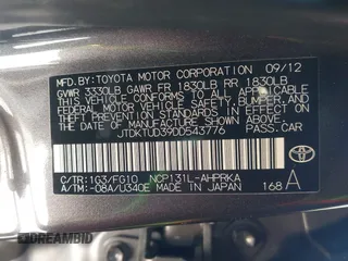 2013 Toyota Yaris L with VIN JTDKTUD39DD543776, listed as a IAAI auction lot 41758128 with 228,595 mi miles. Bid and sale history available at carsss.com. Image 9.