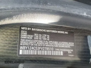 2015 BMW i3 z VIN WBY1Z4C53FV278510, wystawiony jako Copart lot #55533755 z przebiegiem Nie podano mil oraz Tytuł czysty. Historia ofert i sprzedaży dostępna na DreamBid. Obrazek 12.