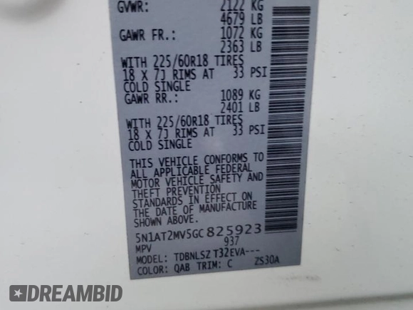 2016 Nissan Rogue SV z VIN 5N1AT2MV5GC825923, wystawiony jako Copart lot #87310844 z przebiegiem 68 534 mil mil oraz Szkoda całkowita • Salvage title. Historia ofert i sprzedaży dostępna na DreamBid. Obrazek 13.