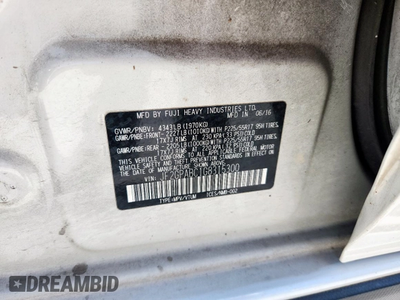 2016 Subaru Crosstrek Premium with VIN JF2GPABC1G8315300, listed as a Copart auction lot 60120335 with 104,668 mi miles and Salvage title. Bid and sale history available at DreamBid. Image 14.