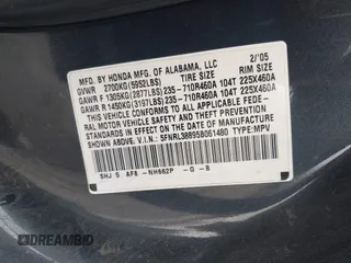 2005 Honda Odyssey TOURING with VIN 5FNRL38895B061480, listed as a IAAI auction lot 41807150 with 190,261 mi miles. Bid and sale history available at carsss.com. Image 9.