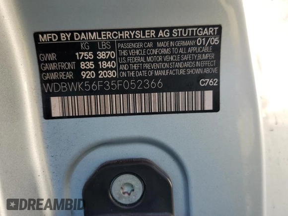 2005 Mercedes-Benz SLK 230/320 z VIN WDBWK56F35F052366, wystawiony jako Copart lot #53032575 z przebiegiem 100 022 mil mil oraz Szkoda całkowita • Salvage title. Historia ofert i sprzedaży dostępna na DreamBid. Obrazek 12.