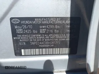 2011 Hyundai Sonata Limited with VIN 5NPEC4AC0BH081715, listed as a IAAI auction lot 42039272 with 136,997 mi miles and . Bid and sale history available at carsss.com. Image 9.