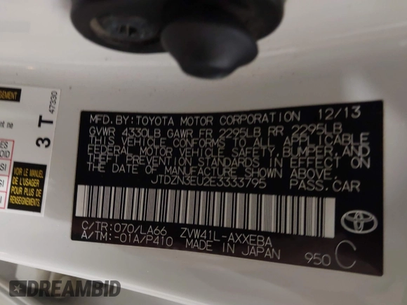 2014 Toyota Prius Two with VIN JTDZN3EU2E3333795, listed as a IAAI auction lot 41042005 with 102,198 mi miles and . Bid and sale history available at DreamBid. Image 9.